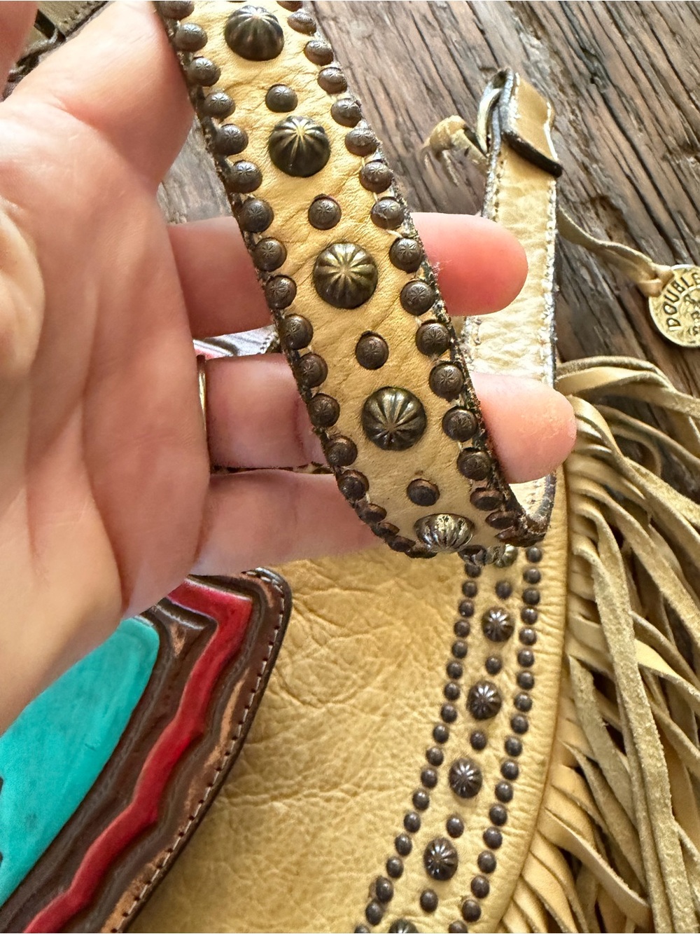 Double J Saddlery SHOWSTOPPER Fringed Leather Shoulder Bag with TBIRD Shield - Picture 5 of 10